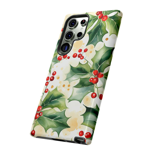 Christmas Holly on a Golden Background - Impact Resistant Phone Case